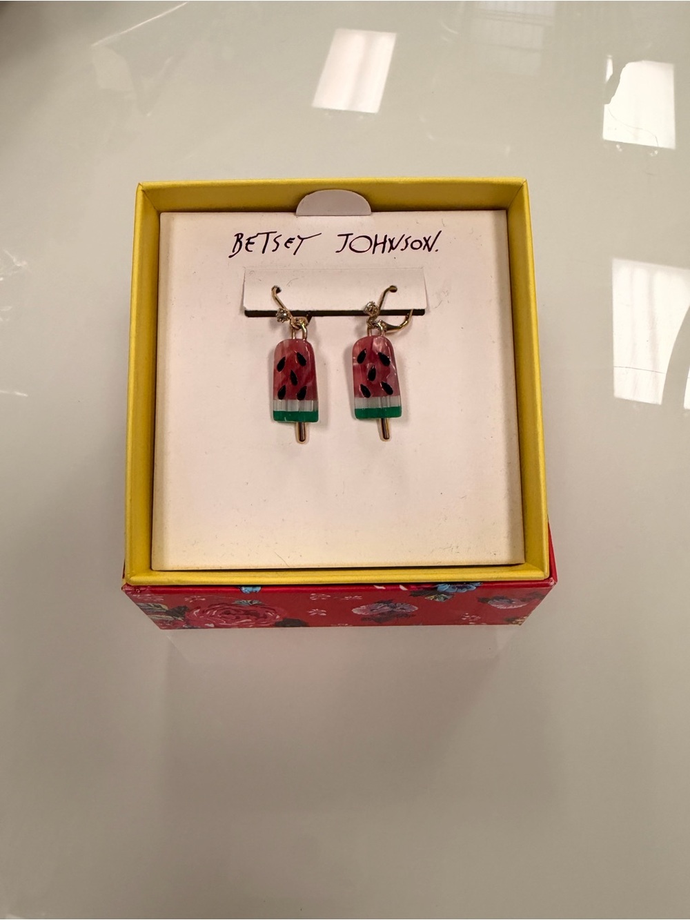 Betsey Johnson Red and Green Watermelon Popsicle Drop Earrings